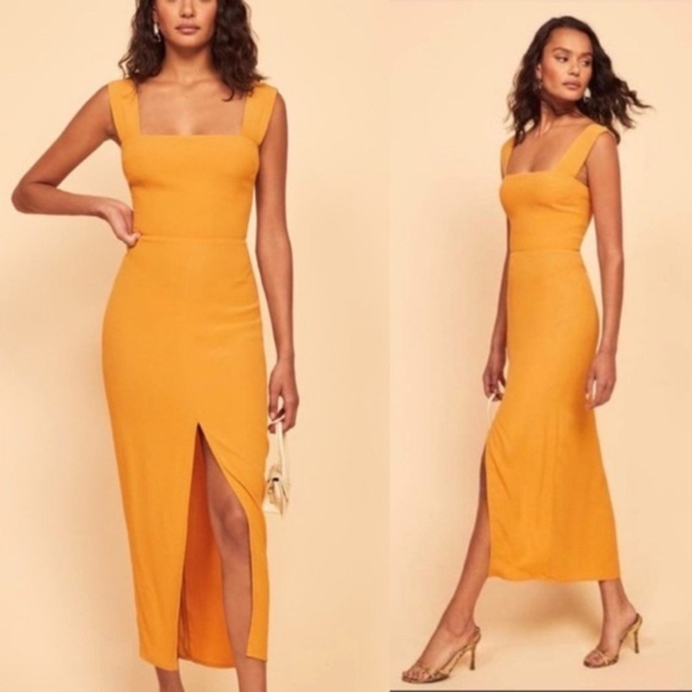 Reformation Graciella Split front dress | size 2 | sunflower